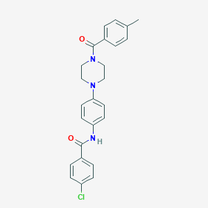 molecular formula C25H24ClN3O2 B504574 4-Chloro-N-{4-[4-(4-methylbenzoyl)piperazin-1-YL]phenyl}benzamide 