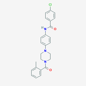 molecular formula C25H24ClN3O2 B504577 4-chloro-N-{4-[4-(2-methylbenzoyl)-1-piperazinyl]phenyl}benzamide 
