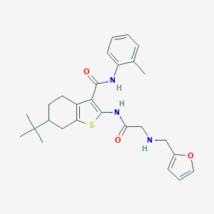 molecular formula C27H33N3O3S B504594 6-tert-butyl-2-({[(2-furylmethyl)amino]acetyl}amino)-N-(2-methylphenyl)-4,5,6,7-tetrahydro-1-benzothiophene-3-carboxamide 