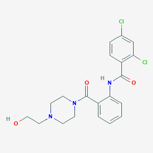 molecular formula C20H21Cl2N3O3 B504606 2,4-dichloro-N-(2-{[4-(2-hydroxyethyl)piperazin-1-yl]carbonyl}phenyl)benzamide 