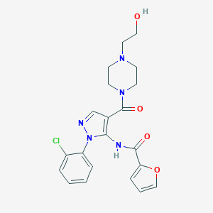 molecular formula C21H22ClN5O4 B504610 N-(1-(2-chlorophenyl)-4-{[4-(2-hydroxyethyl)-1-piperazinyl]carbonyl}-1H-pyrazol-5-yl)-2-furamide 