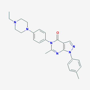 molecular formula C25H28N6O B504611 5-[4-(4-ethyl-1-piperazinyl)phenyl]-6-methyl-1-(4-methylphenyl)-1,5-dihydro-4H-pyrazolo[3,4-d]pyrimidin-4-one 
