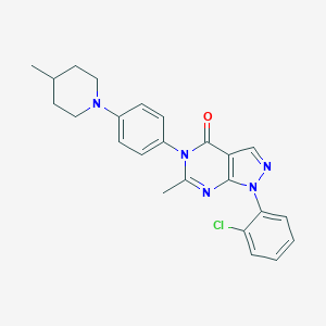 molecular formula C24H24ClN5O B504613 1-(2-chlorophenyl)-6-methyl-5-[4-(4-methyl-1-piperidinyl)phenyl]-1,5-dihydro-4H-pyrazolo[3,4-d]pyrimidin-4-one 