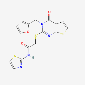 2-[3-(furan-2-ylmethyl)-6-methyl-4-oxothieno[2,3-d]pyrimidin-2-yl]sulfanyl-N-(1,3-thiazol-2-yl)acetamide