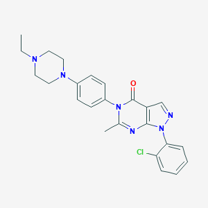 molecular formula C24H25ClN6O B504614 1-(2-Chlorophenyl)-5-[4-(4-ethylpiperazin-1-yl)phenyl]-6-methylpyrazolo[3,4-d]pyrimidin-4-one 