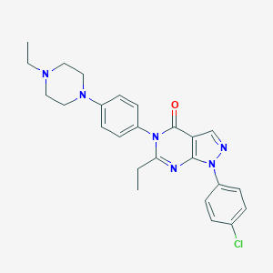 molecular formula C25H27ClN6O B504616 1-(4-chlorophenyl)-6-ethyl-5-[4-(4-ethyl-1-piperazinyl)phenyl]-1,5-dihydro-4H-pyrazolo[3,4-d]pyrimidin-4-one 