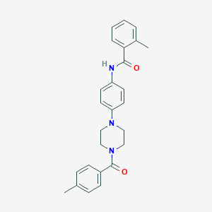 molecular formula C26H27N3O2 B504623 2-methyl-N-{4-[4-(4-methylbenzoyl)-1-piperazinyl]phenyl}benzamide 