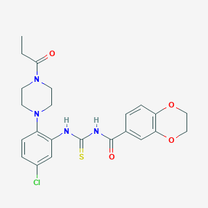 N-{[5-chloro-2-(4-propanoylpiperazin-1-yl)phenyl]carbamothioyl}-2,3-dihydro-1,4-benzodioxine-6-carboxamide