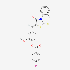 molecular formula C25H18FNO4S2 B5046785 [2-methoxy-4-[(Z)-[3-(2-methylphenyl)-4-oxo-2-sulfanylidene-1,3-thiazolidin-5-ylidene]methyl]phenyl] 4-fluorobenzoate 