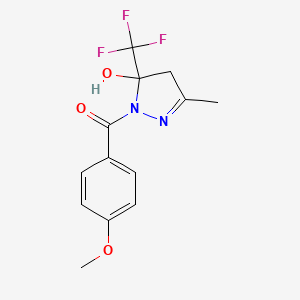 molecular formula C13H13F3N2O3 B5046838 1-(4-methoxybenzoyl)-3-methyl-5-(trifluoromethyl)-4,5-dihydro-1H-pyrazol-5-ol 