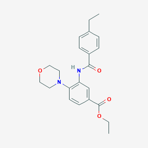 molecular formula C22H26N2O4 B504689 Ethyl 3-[(4-ethylbenzoyl)amino]-4-(4-morpholinyl)benzoate 