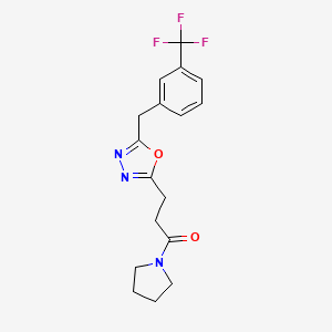 molecular formula C17H18F3N3O2 B5046926 2-[3-oxo-3-(1-pyrrolidinyl)propyl]-5-[3-(trifluoromethyl)benzyl]-1,3,4-oxadiazole 