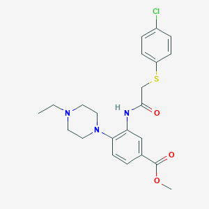 molecular formula C22H26ClN3O3S B504700 Methyl 3-({[(4-chlorophenyl)sulfanyl]acetyl}amino)-4-(4-ethyl-1-piperazinyl)benzoate 