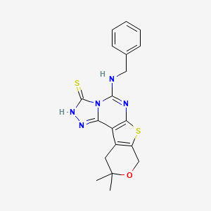 7-(Benzylamino)-14,14-dimethyl-13-oxa-10-thia-3,4,6,8-tetrazatetracyclo[7.7.0.02,6.011,16]hexadeca-1(9),2,7,11(16)-tetraene-5-thione