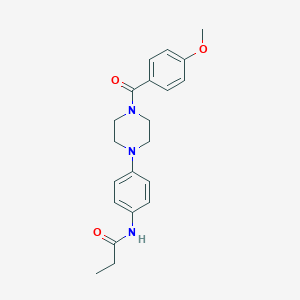 molecular formula C21H25N3O3 B504707 N-{4-[4-(4-methoxybenzoyl)-1-piperazinyl]phenyl}propanamide 