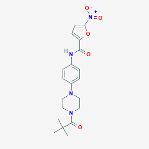molecular formula C20H24N4O5 B504711 N-{4-[4-(2,2-dimethylpropanoyl)-1-piperazinyl]phenyl}-5-nitro-2-furamide 