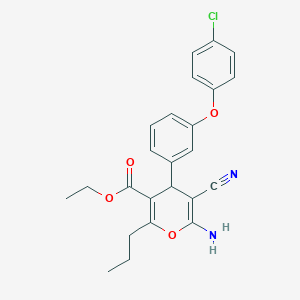 ethyl 6-amino-4-[3-(4-chlorophenoxy)phenyl]-5-cyano-2-propyl-4H-pyran-3-carboxylate