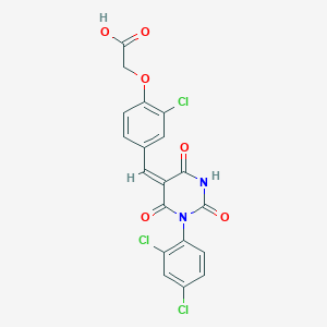 molecular formula C19H11Cl3N2O6 B5047192 2-[2-chloro-4-[(E)-[1-(2,4-dichlorophenyl)-2,4,6-trioxo-1,3-diazinan-5-ylidene]methyl]phenoxy]acetic acid 