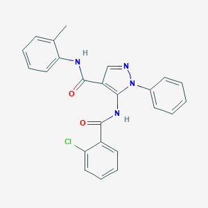 molecular formula C24H19ClN4O2 B504759 5-[(2-chlorobenzoyl)amino]-N-(2-methylphenyl)-1-phenyl-1H-pyrazole-4-carboxamide 