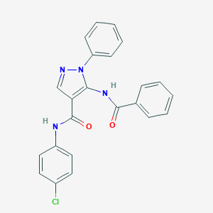 molecular formula C23H17ClN4O2 B504761 5-(benzoylamino)-N-(4-chlorophenyl)-1-phenyl-1H-pyrazole-4-carboxamide 