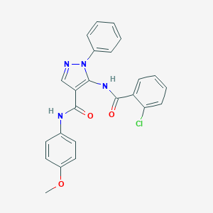 molecular formula C24H19ClN4O3 B504763 5-{[(2-chlorophenyl)carbonyl]amino}-N-(4-methoxyphenyl)-1-phenyl-1H-pyrazole-4-carboxamide 