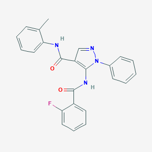 molecular formula C24H19FN4O2 B504765 5-[(2-fluorobenzoyl)amino]-N-(2-methylphenyl)-1-phenyl-1H-pyrazole-4-carboxamide 