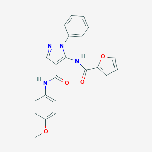 molecular formula C22H18N4O4 B504768 5-(2-furoylamino)-N-(4-methoxyphenyl)-1-phenyl-1H-pyrazole-4-carboxamide 