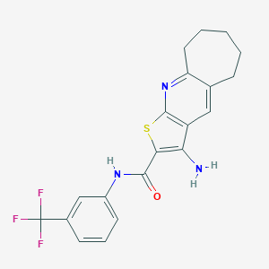 molecular formula C20H18F3N3OS B504788 3-amino-N-[3-(trifluoromethyl)phenyl]-6,7,8,9-tetrahydro-5H-cyclohepta[b]thieno[3,2-e]pyridine-2-carboxamide CAS No. 313379-74-7