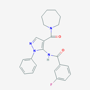 molecular formula C23H23FN4O2 B504802 N-[4-(azepan-1-ylcarbonyl)-1-phenyl-1H-pyrazol-5-yl]-3-fluorobenzamide 