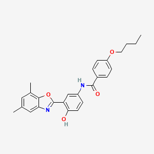 4-butoxy-N-[3-(5,7-dimethyl-1,3-benzoxazol-2-yl)-4-hydroxyphenyl]benzamide