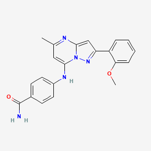 molecular formula C21H19N5O2 B5048331 4-{[2-(2-methoxyphenyl)-5-methylpyrazolo[1,5-a]pyrimidin-7-yl]amino}benzamide 