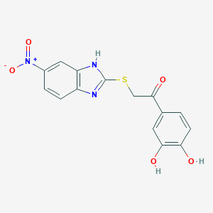 molecular formula C15H11N3O5S B504864 1-(3,4-Dihydroxyphenyl)-2-(5-nitro-1H-benzimidazole-2-ylthio)ethanone 