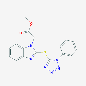 molecular formula C17H14N6O2S B504868 ethyl {2-[(1-phenyl-1H-tetraazol-5-yl)sulfanyl]-1H-benzimidazol-1-yl}acetate 