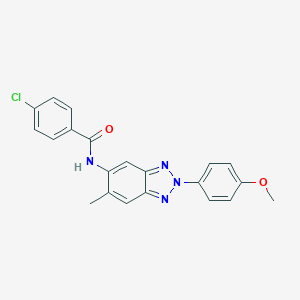 molecular formula C21H17ClN4O2 B504885 4-chloro-N-[2-(4-methoxyphenyl)-6-methyl-2H-1,2,3-benzotriazol-5-yl]benzamide CAS No. 347338-03-8