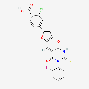 molecular formula C22H12ClFN2O5S B5048995 2-chloro-4-(5-{[1-(2-fluorophenyl)-4,6-dioxo-2-thioxotetrahydro-5(2H)-pyrimidinylidene]methyl}-2-furyl)benzoic acid 