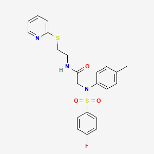 molecular formula C22H22FN3O3S2 B5049067 N~2~-[(4-fluorophenyl)sulfonyl]-N~2~-(4-methylphenyl)-N~1~-[2-(2-pyridinylthio)ethyl]glycinamide 