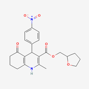 molecular formula C22H24N2O6 B5049077 tetrahydro-2-furanylmethyl 2-methyl-4-(4-nitrophenyl)-5-oxo-1,4,5,6,7,8-hexahydro-3-quinolinecarboxylate 