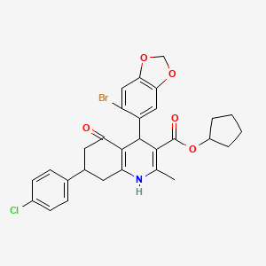 cyclopentyl 4-(6-bromo-1,3-benzodioxol-5-yl)-7-(4-chlorophenyl)-2-methyl-5-oxo-1,4,5,6,7,8-hexahydro-3-quinolinecarboxylate