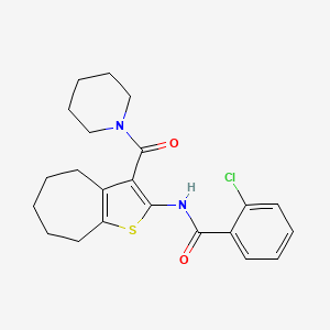 molecular formula C22H25ClN2O2S B5049223 2-chloro-N-[3-(1-piperidinylcarbonyl)-5,6,7,8-tetrahydro-4H-cyclohepta[b]thien-2-yl]benzamide 