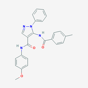 molecular formula C25H22N4O3 B504965 N-(4-methoxyphenyl)-5-[(4-methylbenzoyl)amino]-1-phenyl-1H-pyrazole-4-carboxamide 