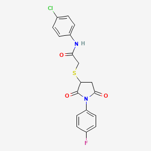 molecular formula C18H14ClFN2O3S B5049907 N-(4-chlorophenyl)-2-{[1-(4-fluorophenyl)-2,5-dioxo-3-pyrrolidinyl]thio}acetamide 