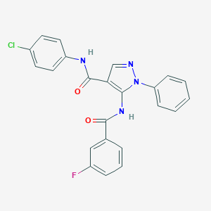 molecular formula C23H16ClFN4O2 B504997 N-(4-chlorophenyl)-5-[(3-fluorobenzoyl)amino]-1-phenyl-1H-pyrazole-4-carboxamide 