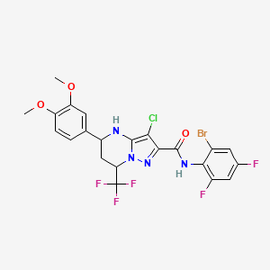 molecular formula C22H17BrClF5N4O3 B5049977 N-(2-bromo-4,6-difluorophenyl)-3-chloro-5-(3,4-dimethoxyphenyl)-7-(trifluoromethyl)-4,5,6,7-tetrahydropyrazolo[1,5-a]pyrimidine-2-carboxamide 