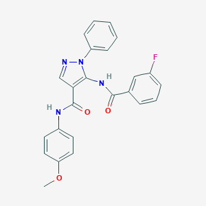 molecular formula C24H19FN4O3 B504998 5-[(3-fluorobenzoyl)amino]-N-(4-methoxyphenyl)-1-phenyl-1H-pyrazole-4-carboxamide 