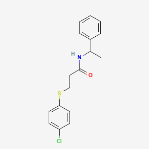 molecular formula C17H18ClNOS B5050084 3-[(4-chlorophenyl)thio]-N-(1-phenylethyl)propanamide 