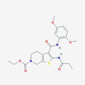 molecular formula C22H27N3O6S B505012 ethyl 3-[(2,5-dimethoxyanilino)carbonyl]-2-(propionylamino)-4,7-dihydrothieno[2,3-c]pyridine-6(5H)-carboxylate 