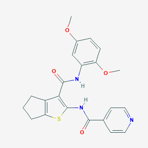 molecular formula C22H21N3O4S B505016 N-{3-[(2,5-dimethoxyanilino)carbonyl]-5,6-dihydro-4H-cyclopenta[b]thien-2-yl}isonicotinamide 