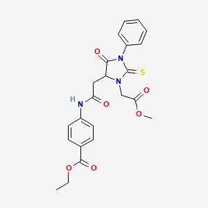 molecular formula C23H23N3O6S B5050252 ethyl 4-({[3-(2-methoxy-2-oxoethyl)-5-oxo-1-phenyl-2-thioxo-4-imidazolidinyl]acetyl}amino)benzoate 