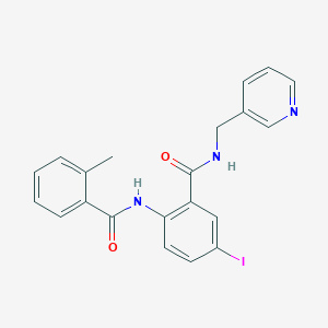 molecular formula C21H18IN3O2 B505036 5-iodo-2-[(2-methylbenzoyl)amino]-N-(pyridin-3-ylmethyl)benzamide 