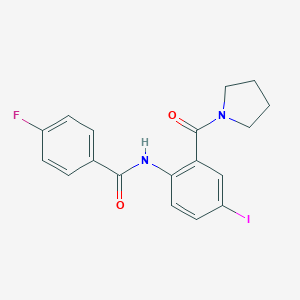 molecular formula C18H16FIN2O2 B505051 4-fluoro-N-[4-iodo-2-(1-pyrrolidinylcarbonyl)phenyl]benzamide 
